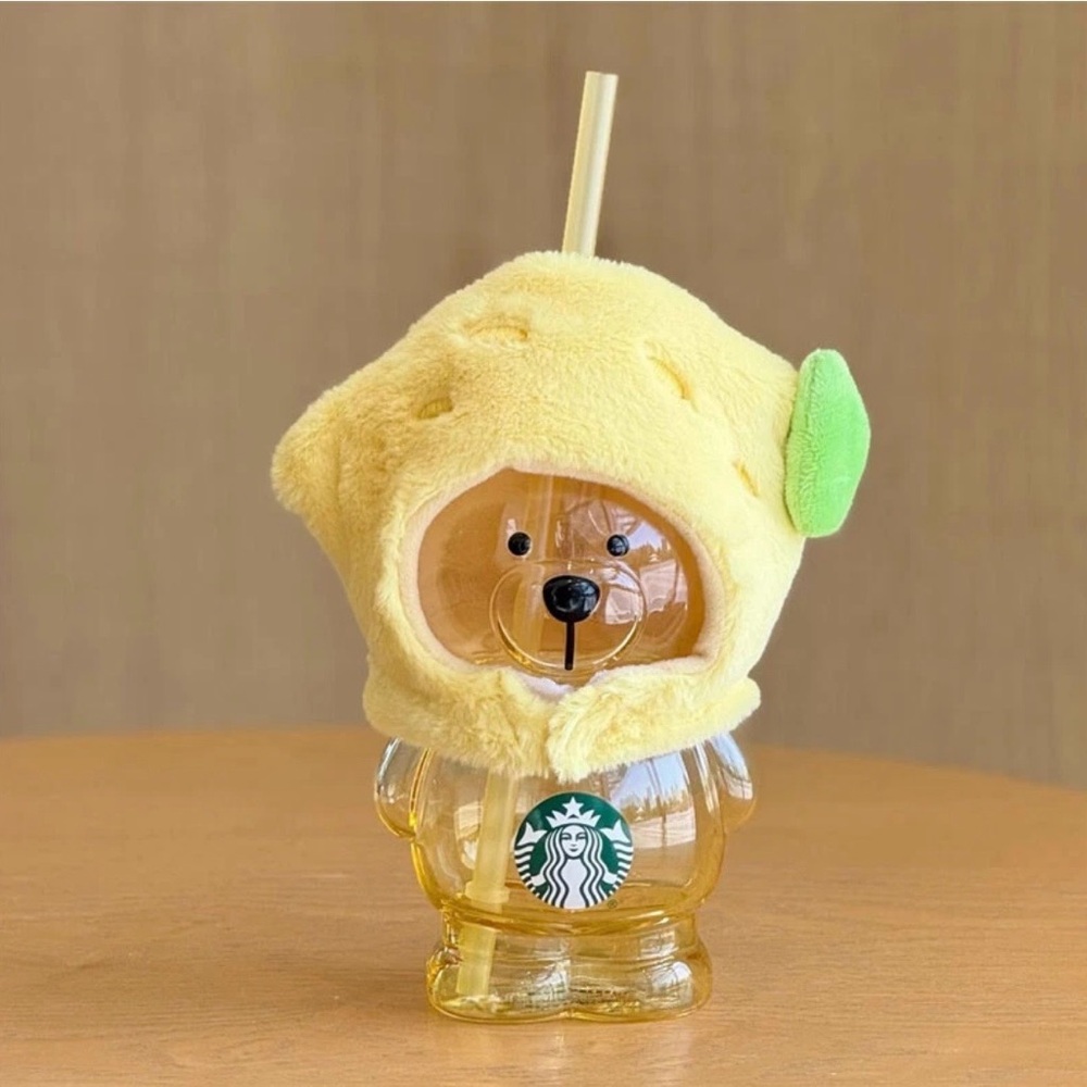 Starbucks Bear Glass with Lemon Yellow and Green Plush NIB